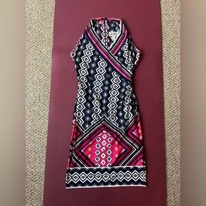 Joseph Ribkoff Women's Dress Geometric Striped Stretch Faux Wrap Sleeveless Sz 8